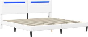 vidaXL Σκελετός Κρεβατιού με κεφαλάρι Λευκό 200 x 200 cm Τεχνητό Δέρμα