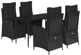 vidaXL Σετ Τραπεζαρίας Κήπου 5 Τεμαχίων Μαύρο Συνθ. Ρατάν με Μαξιλάρια