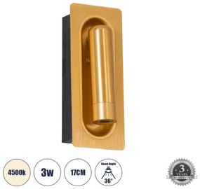 Χωνευτό Φωτιστικό Τοίχου Bed Side 3W 4500K Αλουμίνιο MANHATTAN Globostar-61100-Χρυσό 61100