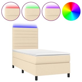 vidaXL Κρεβάτι Boxspring με Στρώμα & LED Κρεμ 100x200 εκ. Υφασμάτινο