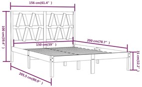vidaXL Πλαίσιο Κρεβατιού Λευκό 150 x 200εκ Μασίφ Ξύλο Πεύκου King Size