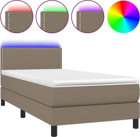 vidaXL Κρεβάτι Boxspring με Στρώμα &amp; LED Taupe 90x190 εκ. Υφασμάτινο