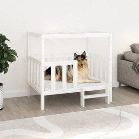 Κρεβάτι Σκύλου Λευκό 105,5x83,5x100 εκ. από Μασίφ Ξύλο Πεύκου