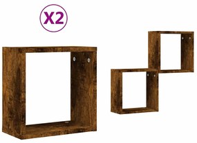 Ράφια κύβων τοίχου 2 τεμάχια καπνιστή δρυς 30x15x30 cm - Καφέ