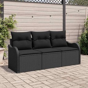 vidaXL Σετ Καναπέ Κήπου με μαξιλάρι 3 pcs Μαύρο Πολυ ράταν