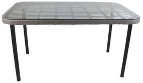 Τραπέζι Κήπου AMPLAS Γκρι/Μαύρο Μέταλλο/Rattan/Γυαλί 140x80x73cm - Πολυπροπυλένιο - 14510033
