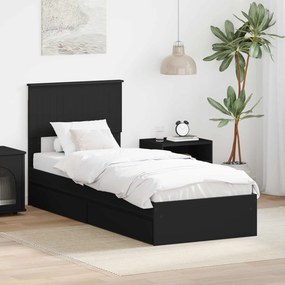vidaXL Κρεβάτι Αποθήκης Μαύρο 75 x 190 cm Επεξεργασμένο ξύλο