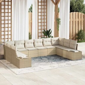 vidaXL Σετ Καναπέ Κήπου με μαξιλάρι 10 pcs Μπεζ Πολυ ράταν