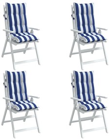 vidaXL Μαξιλάρια Καρέκλας με Πλάτη 4 τεμ. Μπλε&Λευκά Ριγέ Υφ. Oxford