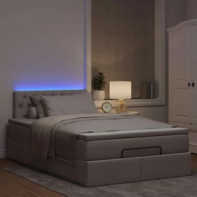 vidaXL Οθωμανικό κρεβάτι με στρώμα & LEDs Taupe 120x190cm ύφασμα