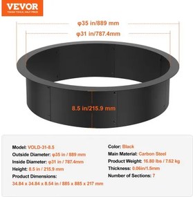 VEVOR Fire Pit Ring Round 35 Inch Outer Steel Liner DIY Campfire Ring Firepit