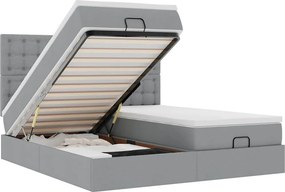 vidaXL Οθωμανικό κρεβάτι με στρώματα &amp; LEDs Ανοιχτό γκρι ύφασμα
