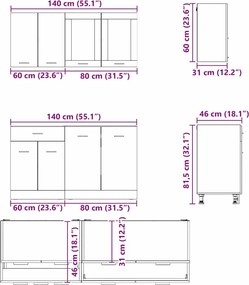 vidaXL Μονάδα κουζίνας Lyon 4 pcs Γκρι Sonoma Επεξεργασμένο Ξύλο