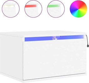 vidaXL Κομοδίνο Επιτοίχιο με Φώτα LED Λευκό