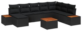 vidaXL Σετ Καναπέ Κήπου 9 Τεμαχίων με Μαξιλάρια Μαύρο Πολυ Ρατάν Ακακίας