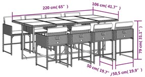 vidaXL Σετ Τραπεζαρίας Κήπου 9 τεμ. Γκρι Συνθ. Ρατάν με Μαξιλάρια