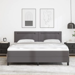 vidaXL Κρεβάτι Box Spring με Στρώμα Γκρι, Σούπερ Κινγκ, Ψεύτικος Δέρμα