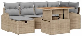 vidaXL Σετ Καναπέ Κήπου με μαξιλάρι 7 pcs Μπεζ Πολυ ράταν