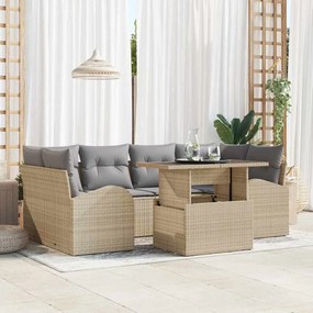 vidaXL Σετ Καναπέ Κήπου με μαξιλάρι με μαξιλάρι 7 pcs Μπεζ Πολυ Ρατάν