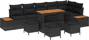 vidaXL Σετ Καναπέ Κήπου με μαξιλάρι 10 pcs Μαύρο Πολυ ράταν