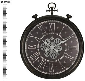 Ρολόι τοίχου Αναλογικό με ρωμαϊκούς αριθμούς &amp; σχέδιο περιστροφικού μηχανισμού, 69x7.5cm - Μαύρο/Καφέ