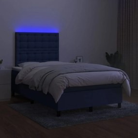 vidaXL Κρεβάτι Boxspring με Στρώμα &amp; LED Μπλε 120x200 εκ. Υφασμάτινο