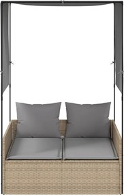 vidaXL Ξαπλώστρα Διπλή Μπεζ από Συνθετικό Ρατάν με Οροφή / Κουρτίνες