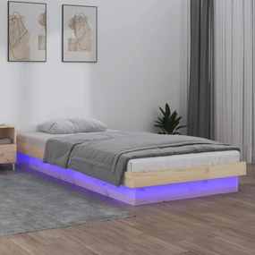 Πλαίσιο Κρεβατιού με LED 100 x 200 εκ. από Μασίφ Ξύλο - Καφέ