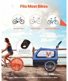 VEVOR Dog Bike Trailer, Supports up to 40 kg, 2-in-1 Pet Stroller Cart Bicycle Carrier for Small &amp; Large Dogs, Easy Folding Frame with Quick Release Wheel, Universal Bicycle Coupler, Internal Leash