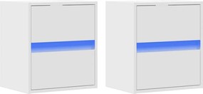 vidaXL Κομοδίνα Επιτοίχια με Φώτα LED 2 τεμ. Λευκά