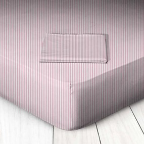 Bonsai Home Κατωσέντονο Μονό 100×200+25 MS Line Ριγέ με Λάστιχο Ροζ