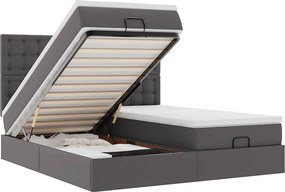 VidaXL Οθωμανικό κρεβάτι με στρώματα & LEDs Γκρι Faux Leather