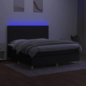 vidaXL Κρεβάτι Boxspring με Στρώμα &amp; LED Μαύρο 160x200 εκ. Υφασμάτινο