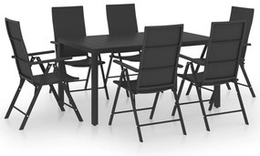 vidaXL Σετ Τραπεζαρίας Κήπου 7 Τεμαχίων Μαύρο