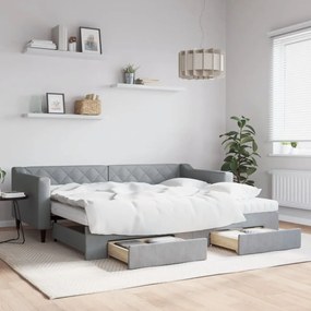 Καναπές Κρεβάτι Συρόμενος Αν. Γκρι 90x200 εκ Ύφασμα &amp; Συρτάρια