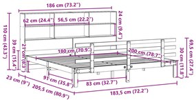 Κρεβάτι Βιβλιοθήκη Χωρίς Στρώμα 180x200 εκ Μασίφ Ξύλο Πεύκου - Καφέ