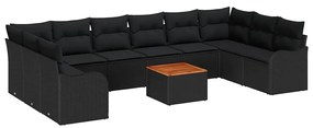 vidaXL Σετ Καναπέ Κήπου με μαξιλάρι 11 pcs Μαύρο συνθετικό ρατάν