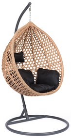 Κρεμαστή κούνια - φωλιά "ARIA" με wicker σε χρώμα φυσικό &amp; μαύρα μαξιλάρια 105x80x195 100-02454