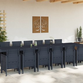 vidaXL Σετ Τραπεζαρίας Κήπου 15 Τεμαχίων Ανθρακί Πολυ Ρατάν