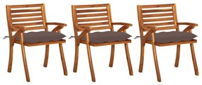 Καρέκλες Τραπεζαρίας Κήπου 3 τεμ Μασίφ Ξύλο Ακακίας &amp; Μαξιλάρια - Μπεζ-Γκρι
