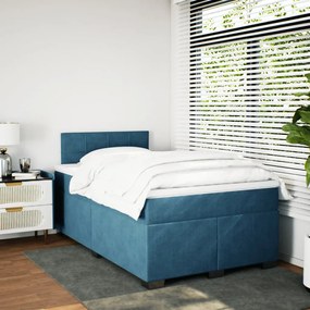 vidaXL Κρεβάτι Boxspring με Στρώμα Μπλε 120x190 εκ. Βελούδινο