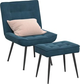 vidaXL Πολυθρόνα Relax Μπλε Βελούδινη με Σκαμπό