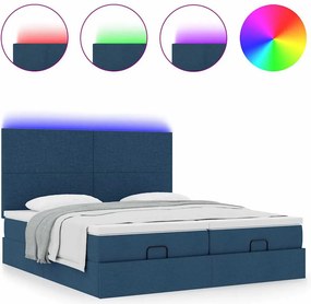 vidaXL Οθωμανικό κρεβάτι με στρώματα &amp; LEDs Μπλε 200x200cm ύφασμα