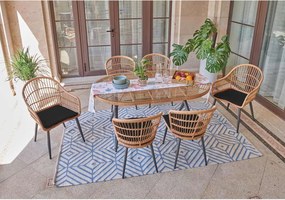 Dining Set SALSA (Τρ.160x95+2Πολ+4Καρ) Μετ.Μαύρο/Wicker Φυσικό,