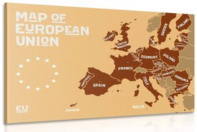 Εικόνα εκπαιδευτικού χάρτη με ονόματα χωρών της ΕΕ σε αποχρώσεις του καφέ - 120x80