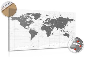 Εικόνα στο φελλό ενός πολιτικού χάρτη του κόσμου σε μαύρο & άσπρο - 90x60  peg