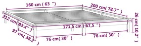 Πλαίσιο Κρεβατιού με LED Μαύρο 160 x 200 εκ. από Μασίφ Ξύλο - Μαύρο