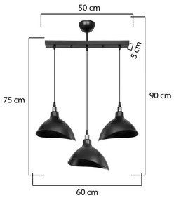 Φωτιστικό οροφής τρίφωτο Triha pp σε μαύρη απόχρωση 60x22x90εκ 60x22x90 εκ.