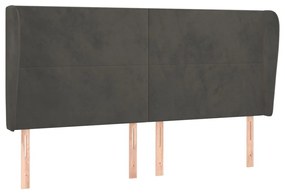 Κεφαλάρι με Πτερύγια Σκούρο Γκρι 163x23x118/128 εκ. Βελούδινο - Γκρι