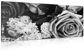 Μπουκέτο με τριαντάφυλλα σε ρετρό στυλ σε ασπρόμαυρο σχέδιο - 120x60